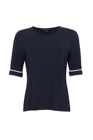 Paula Ryan Slim Fit Half Sleeve Crew Neck In Navy - Image 3