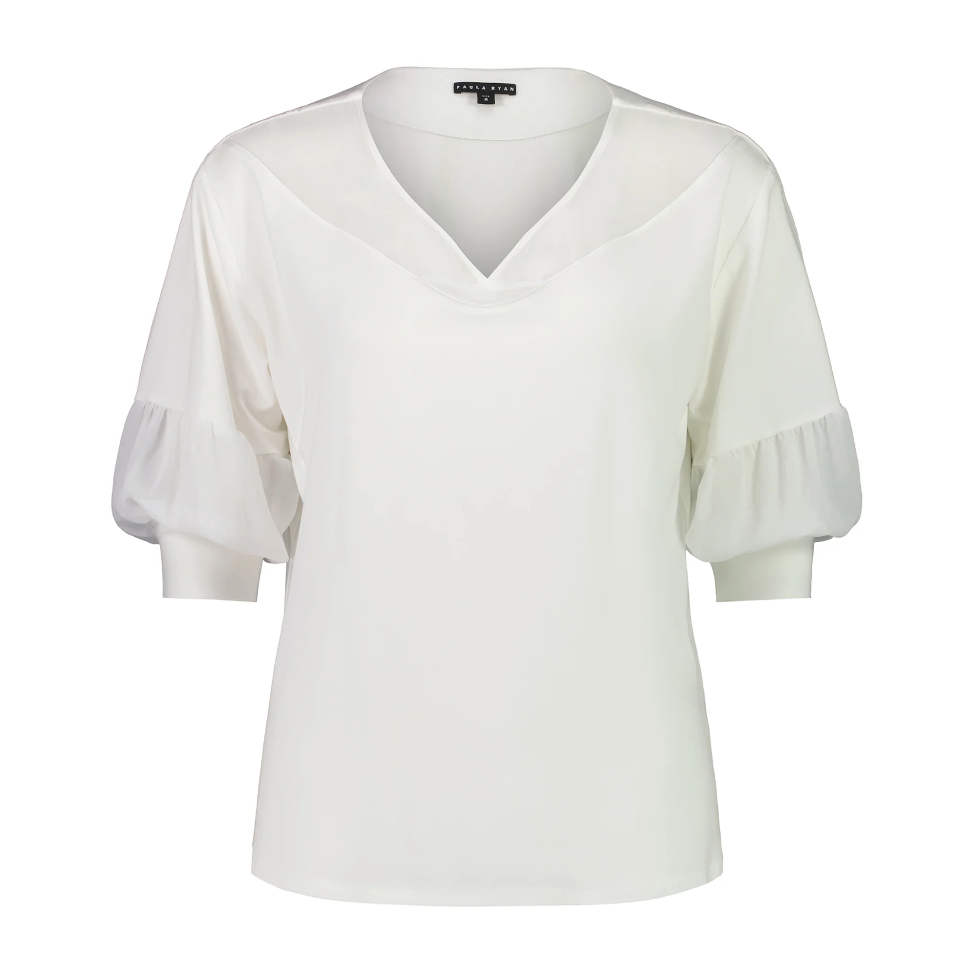Paula Ryan Soft Wrap V Chiffon Top - White