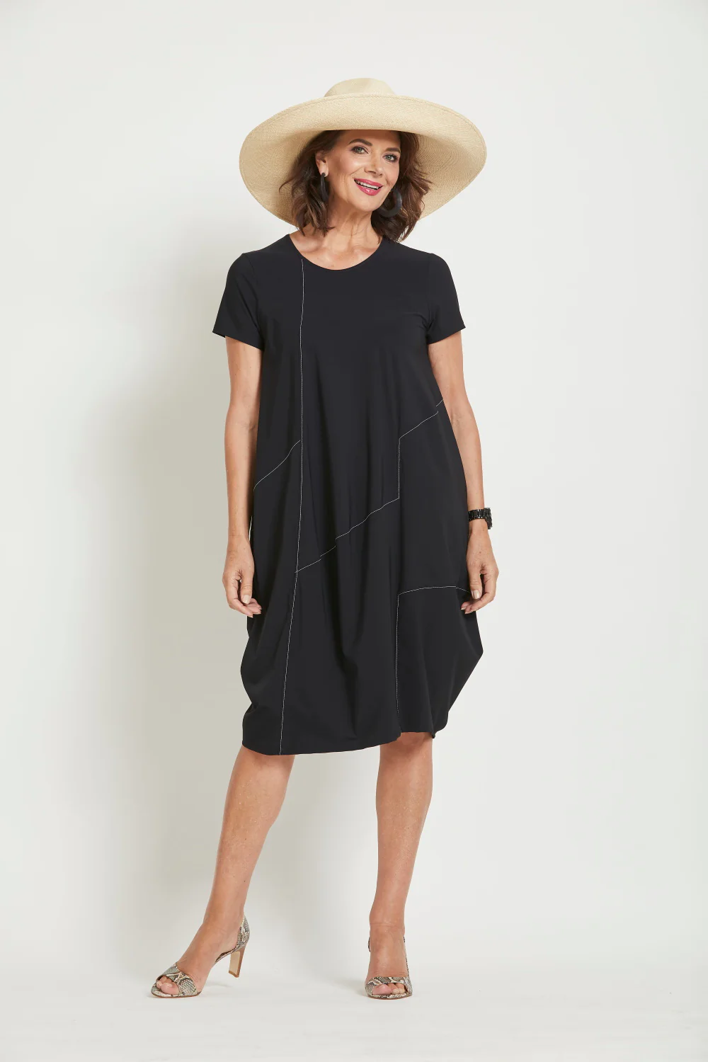 Paula Ryan Stitched Panel Short Sleeve Dress