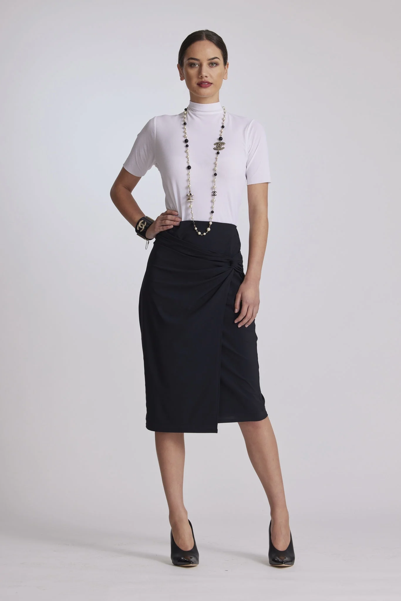 Paula Ryan Stretch Mesh Polo - BLACK