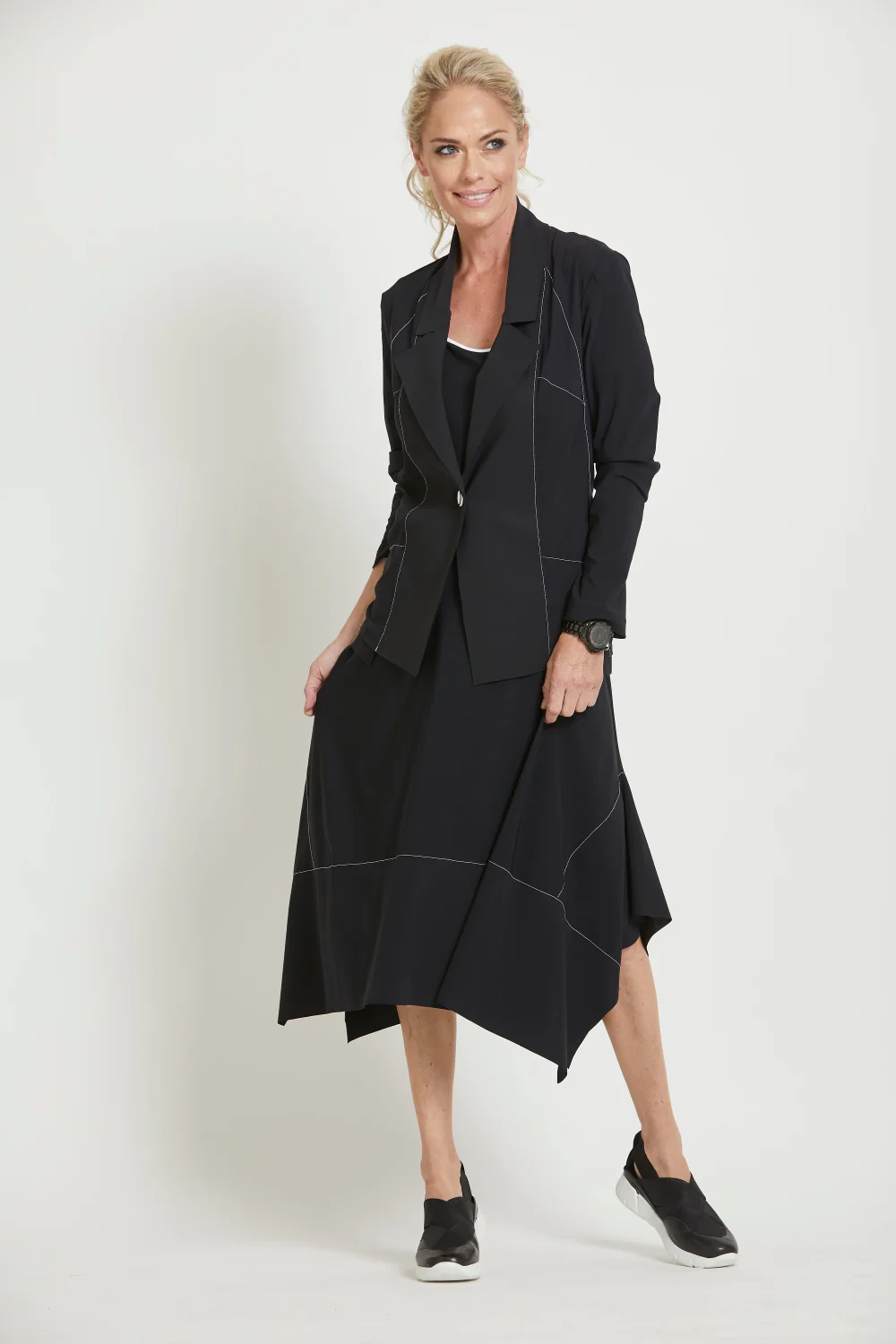 Paula Ryan Tailored Summer Jacket - Microjersey-Navy - Image 2