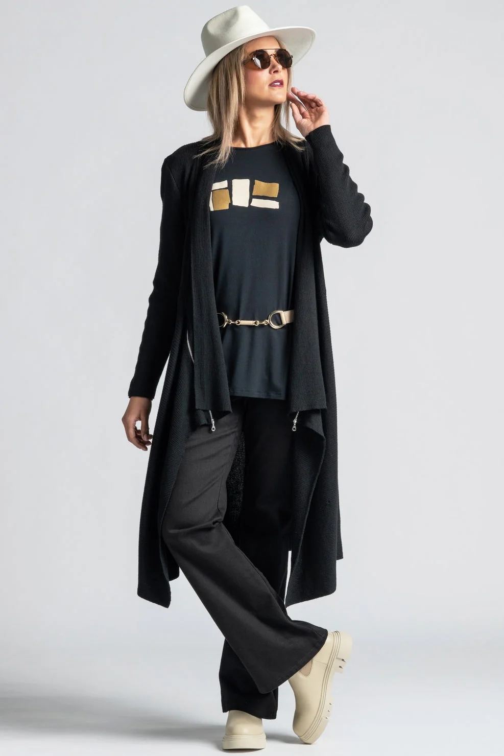 Paula Ryan Terrazzo Print Top - Black/Gold - Image 2