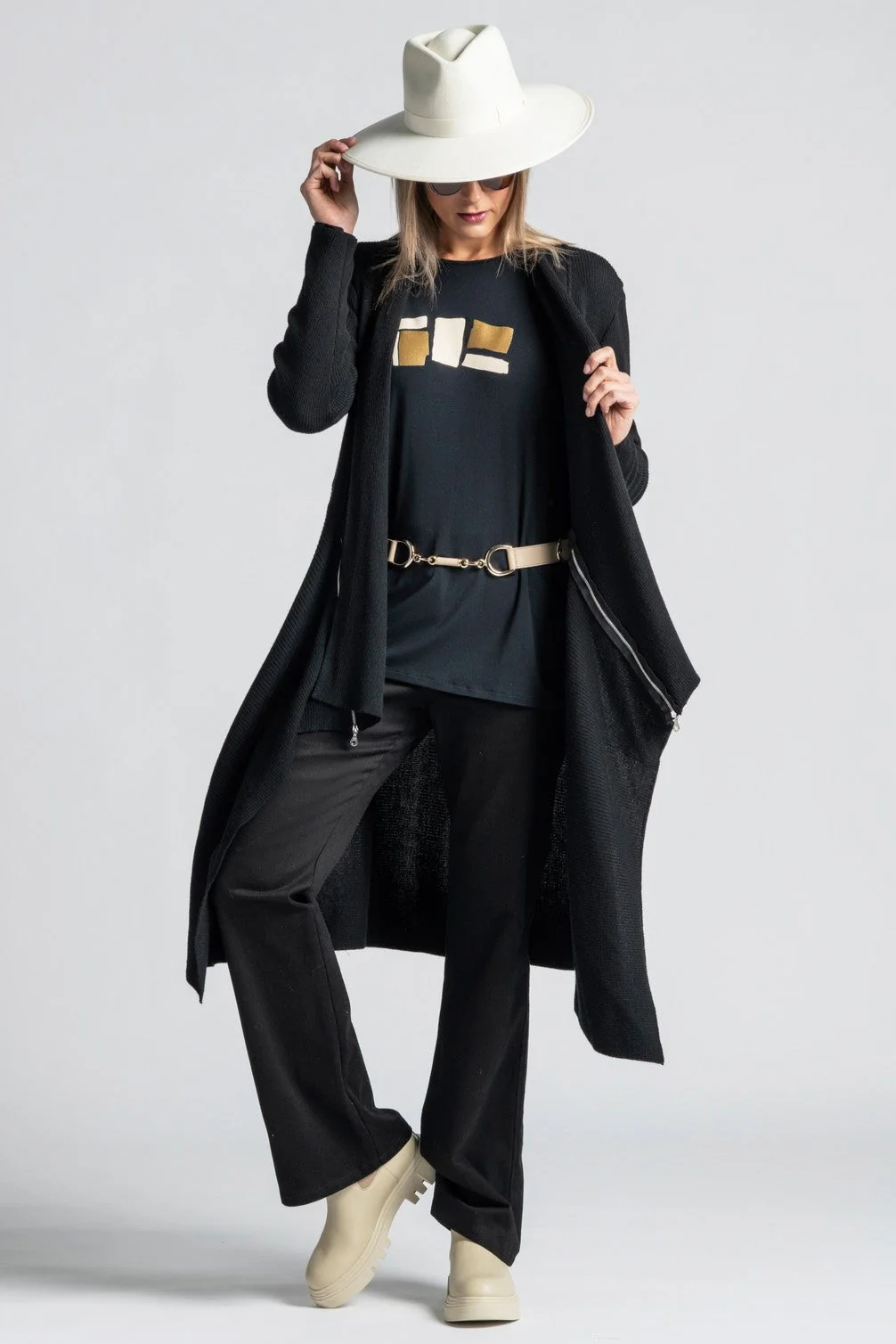 Paula Ryan Terrazzo Print Top - Black/Gold - Image 3