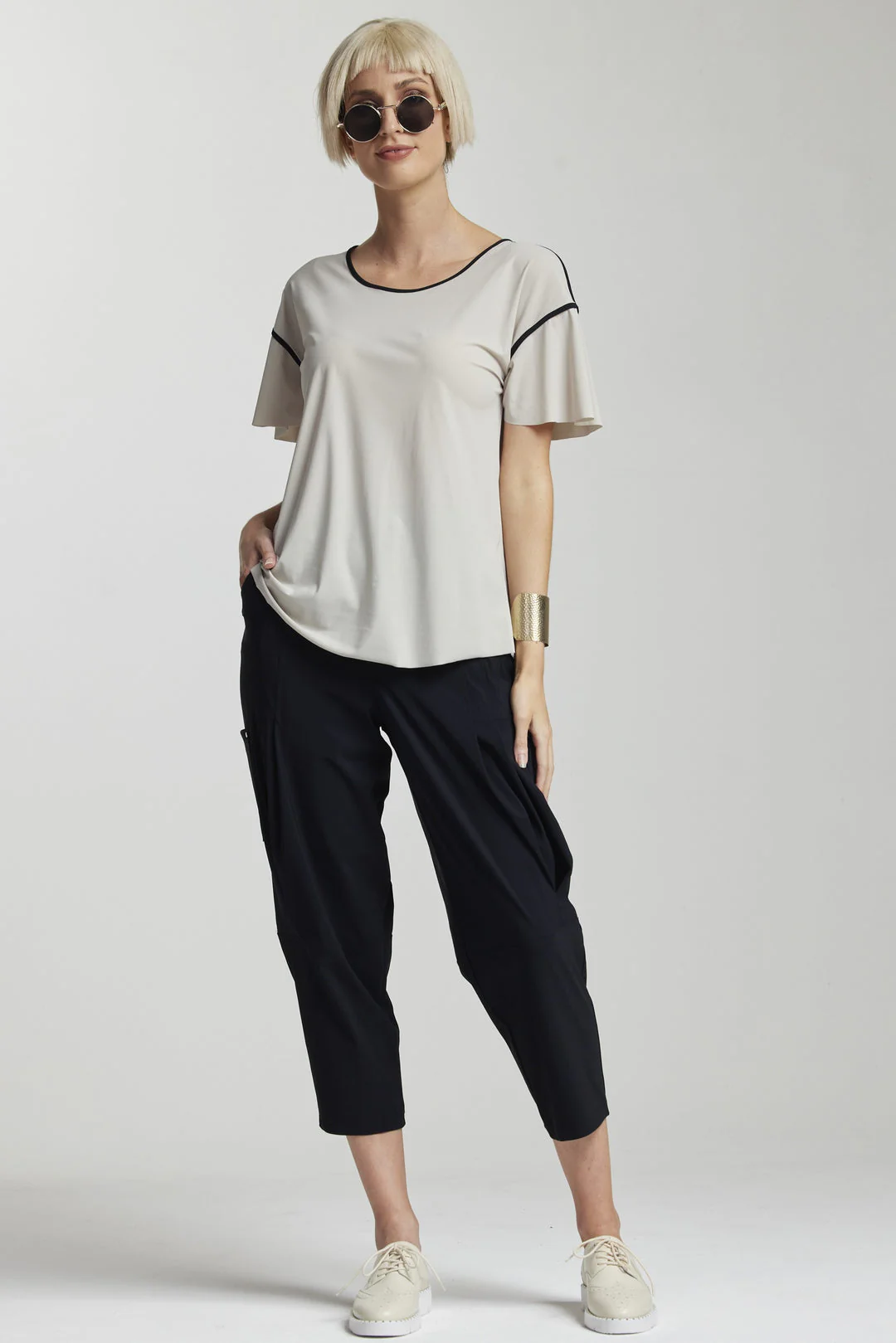 Paula Ryan Tuck Front Basque Pant - Sand - Image 4
