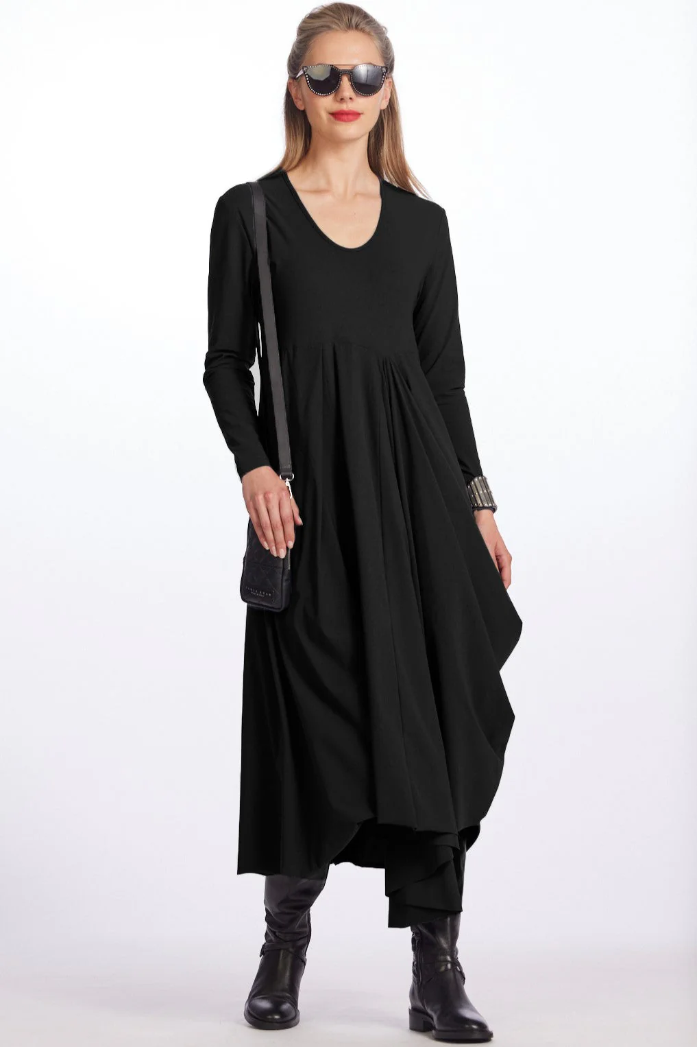 Paula Ryan Scoop Neck Hitched Tulip Dress -Poppy