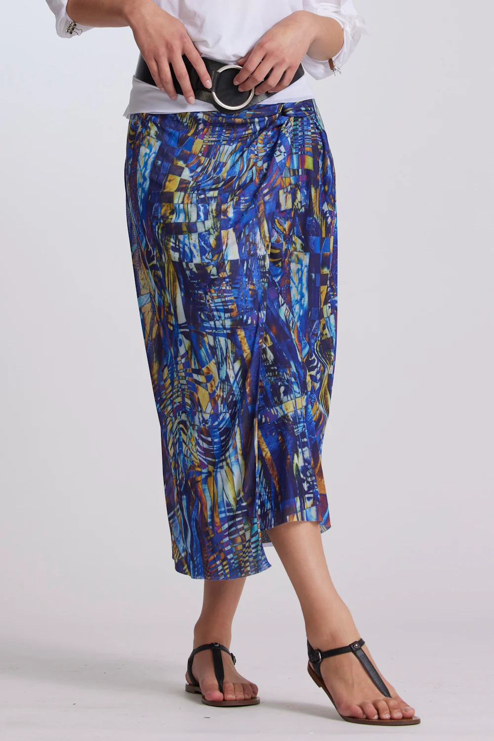 Paula Ryan Twist Wrap Skirt - Mosaic Print Mesh