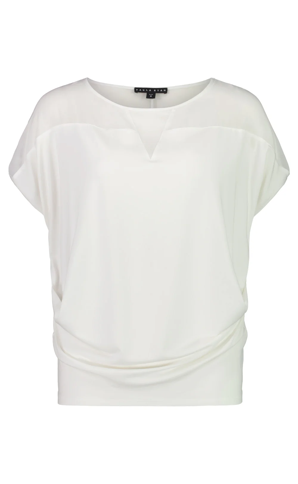 Paula Ryan V-Neck Inset Cuffed Top - White