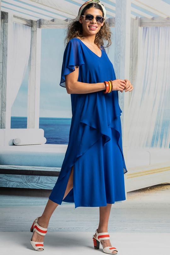 Paula Ryan V Neck Layered Dress - Lapis Blue