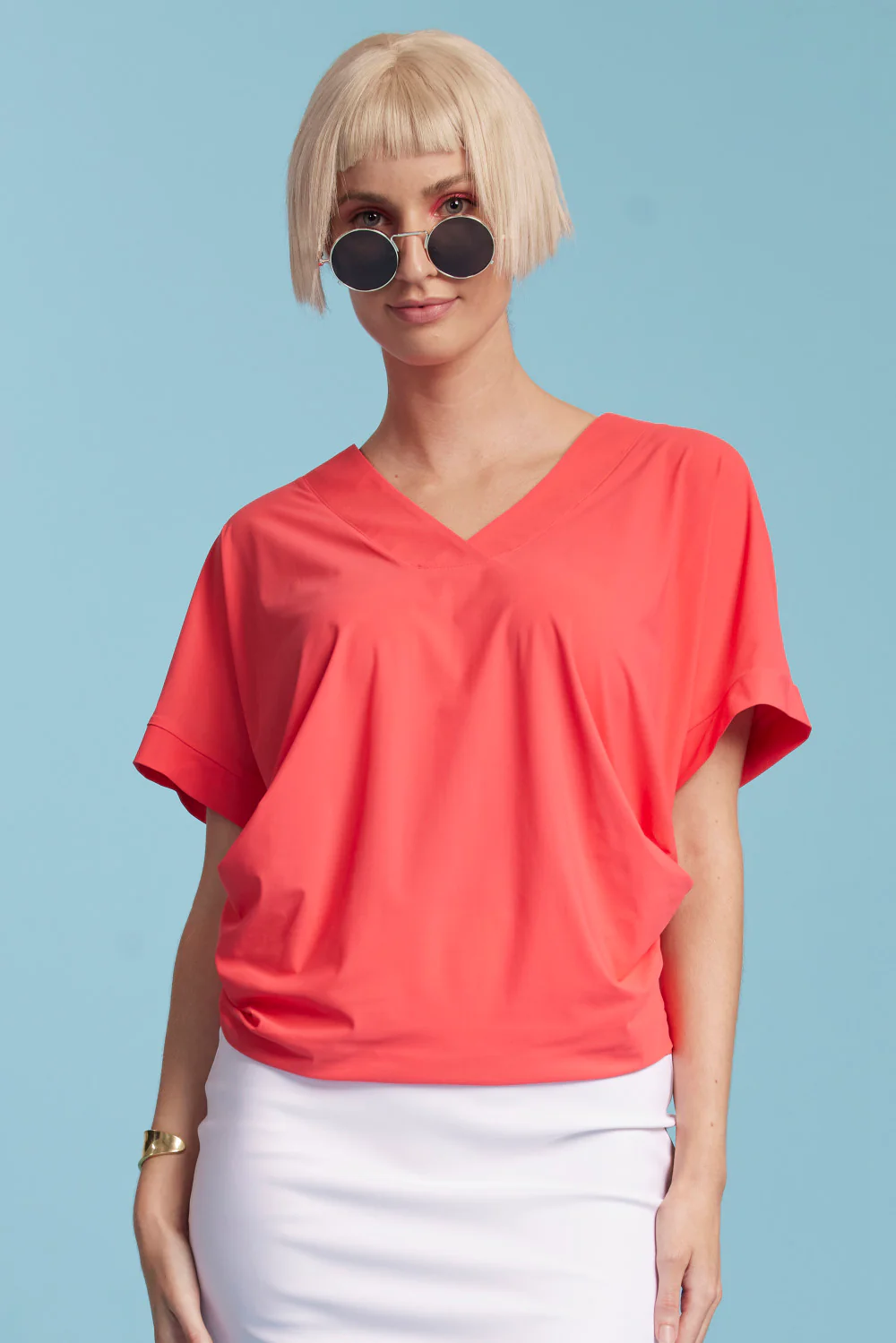 Paula Ryan V Neck Side Tuck Top - Poppy - Image 3