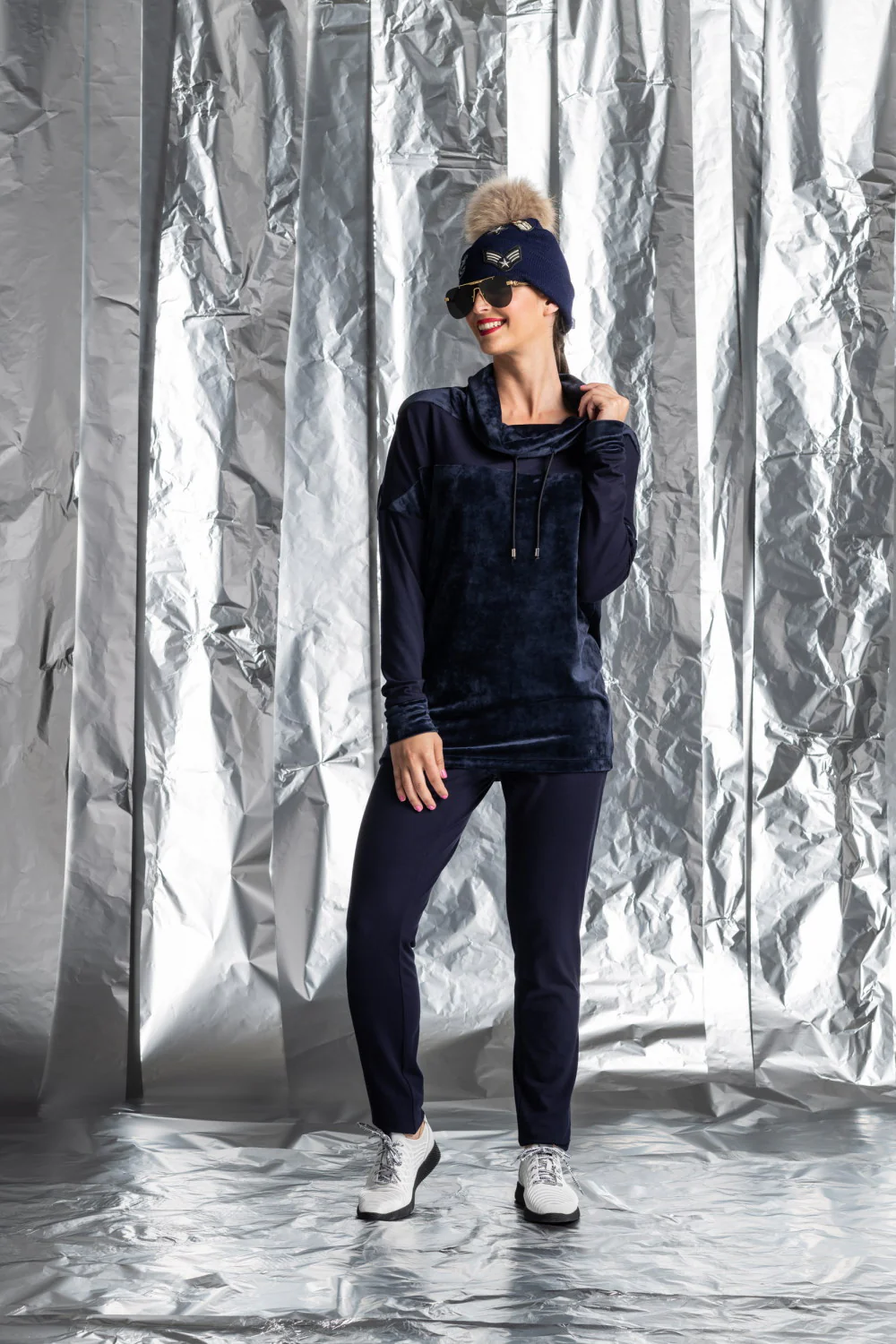Paula Ryan Velour Cowl Neck Top-Black - Image 2