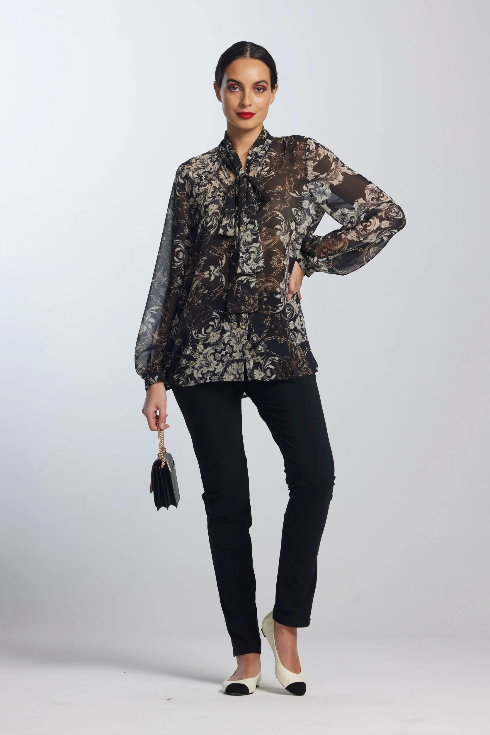 Paula Ryan Venezia Chiffon Tie Neck Shirt