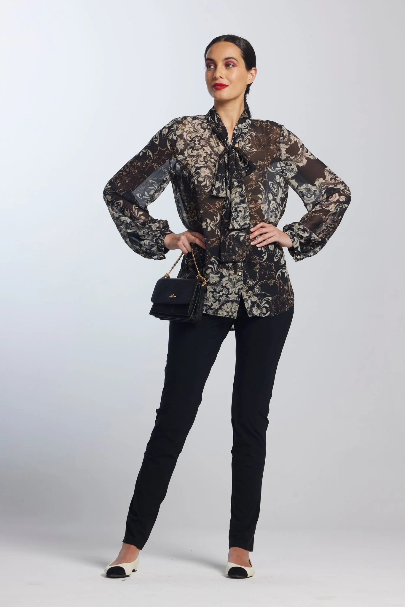 Paula Ryan Venezia Chiffon Tie Neck Shirt - Image 2