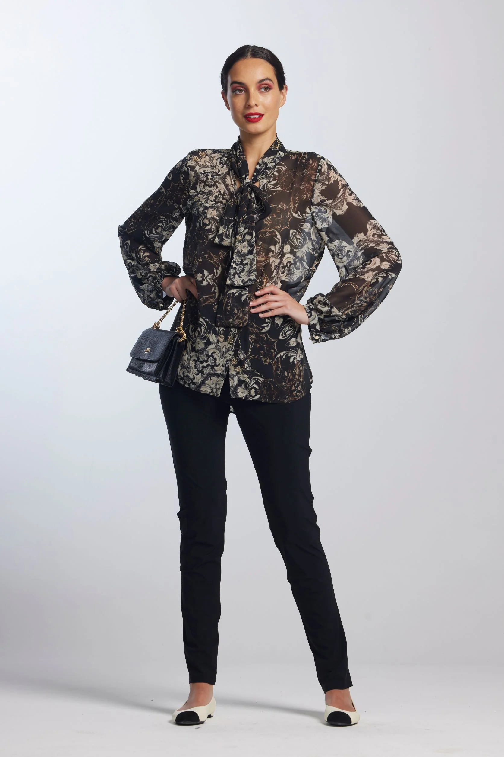 Paula Ryan Venezia Chiffon Tie Neck Shirt - Image 4