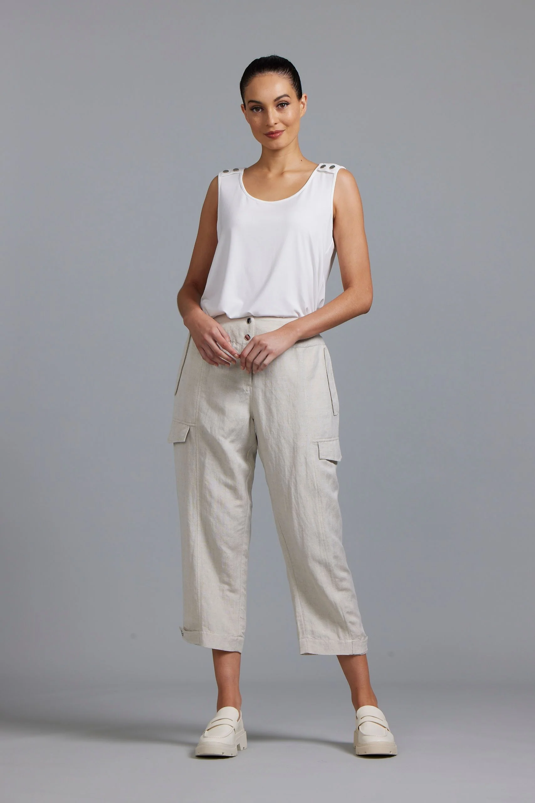 Paula Ryan Washer Linen Casual Pant - Sand - Image 2