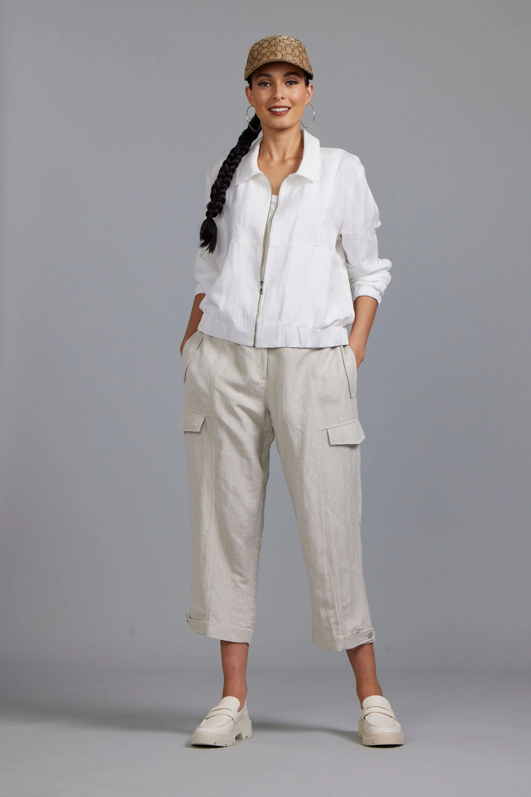 Paula Ryan Washer Linen Cropped Jacket - Navy