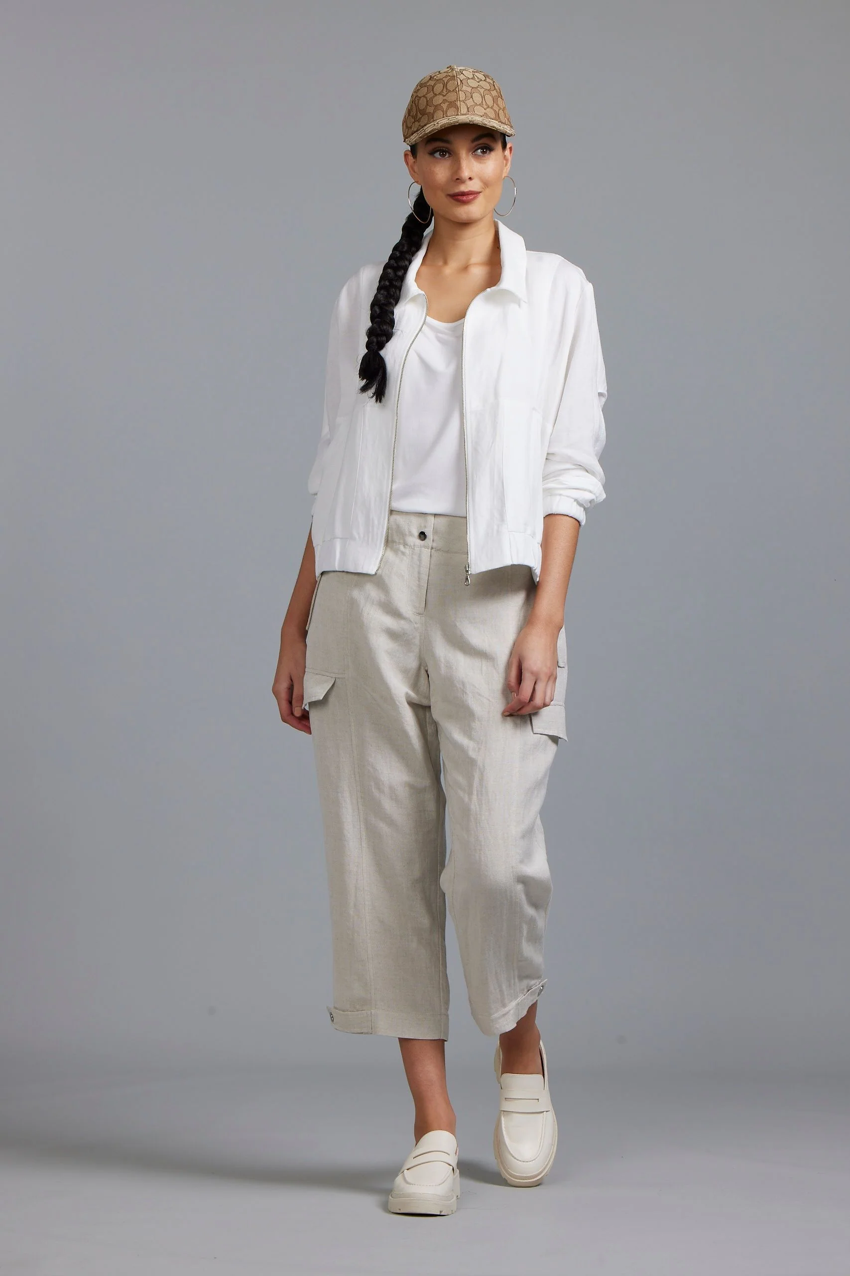 Paula Ryan Washer Linen Cropped Jacket - Navy - Image 2