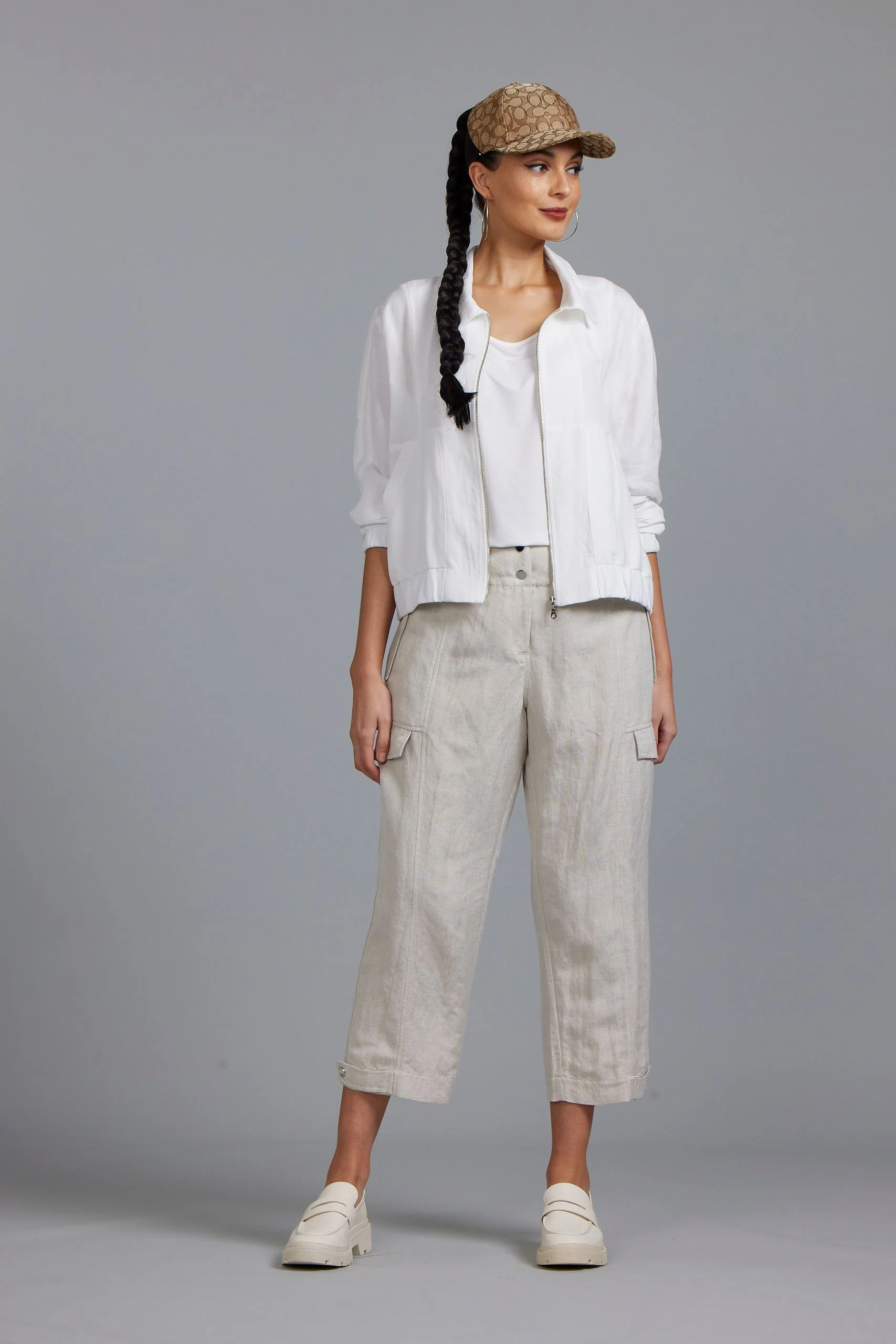 Paula Ryan Washer Linen Cropped Jacket - Navy - Image 3