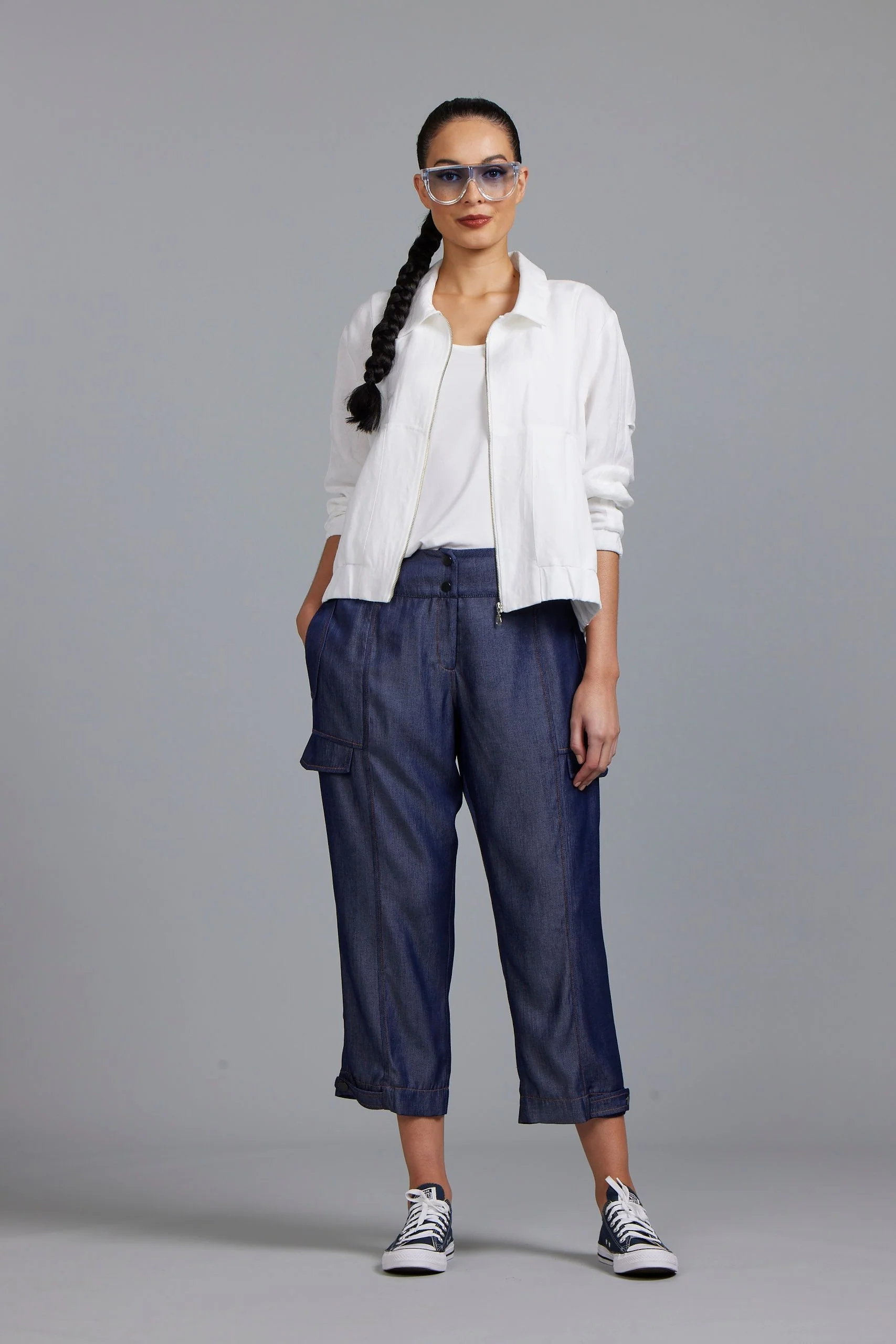 Paula Ryan Washer Linen Cropped Jacket - Navy - Image 4