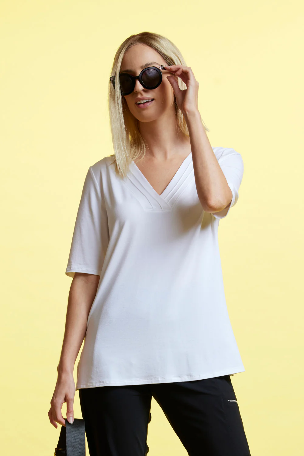 Paula Ryan Wrapped Neckband V-Neck Top - White
