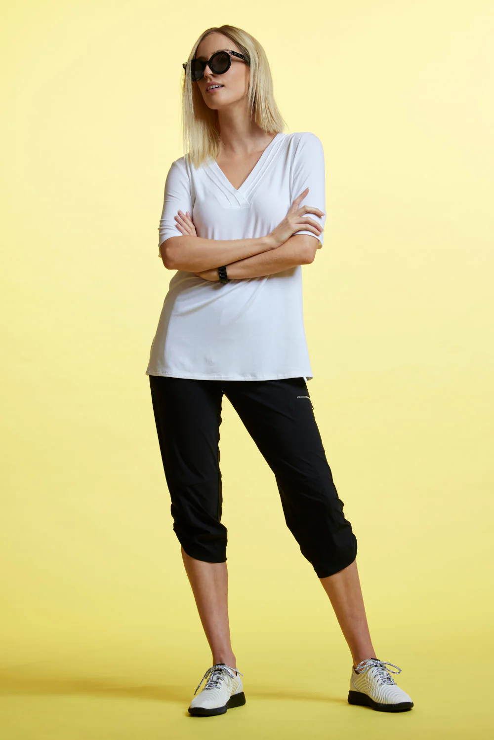Paula Ryan Wrapped Neckband V-Neck Top - White - Image 3