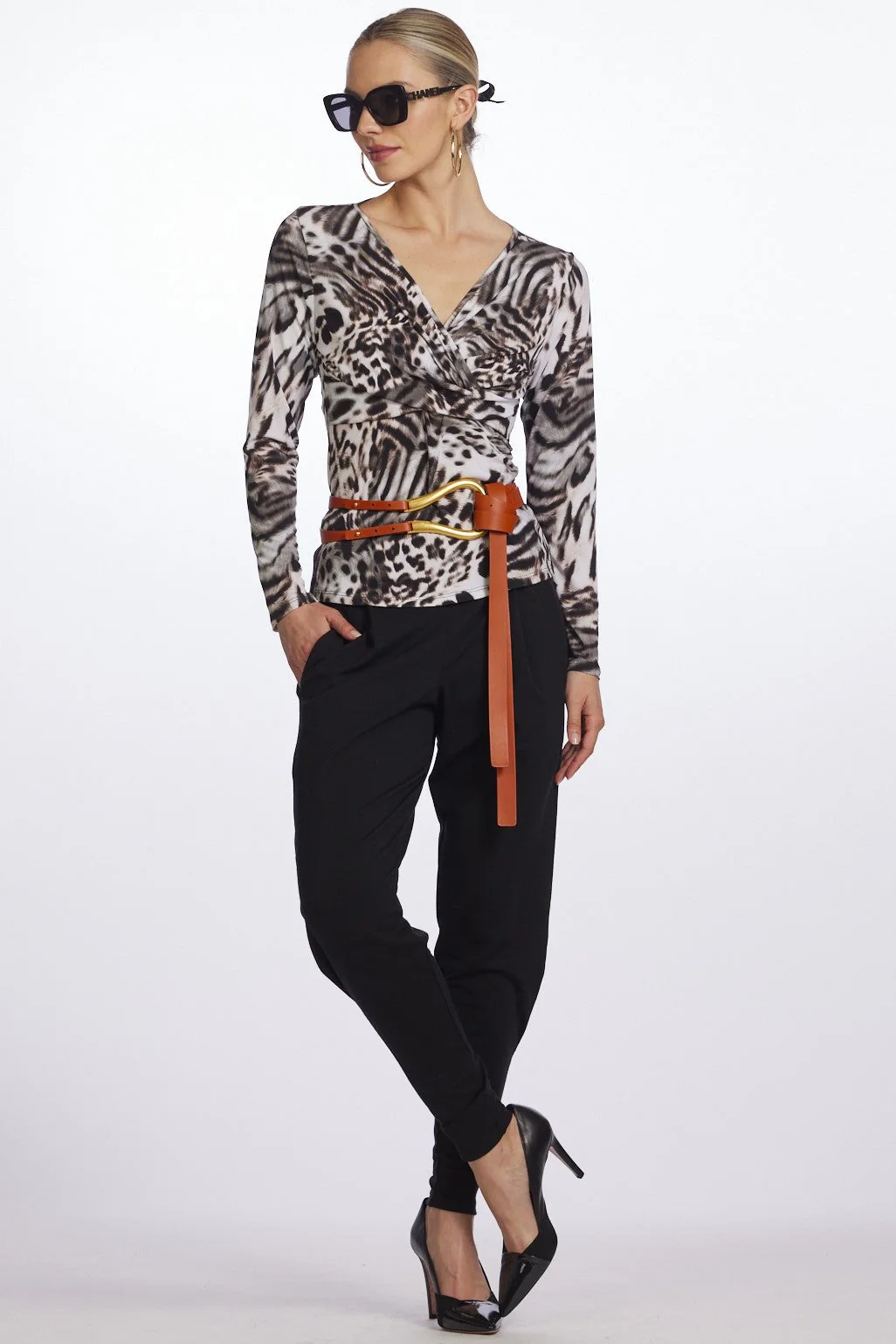 Paula Ryan Wrapped V Neck Top - Image 2
