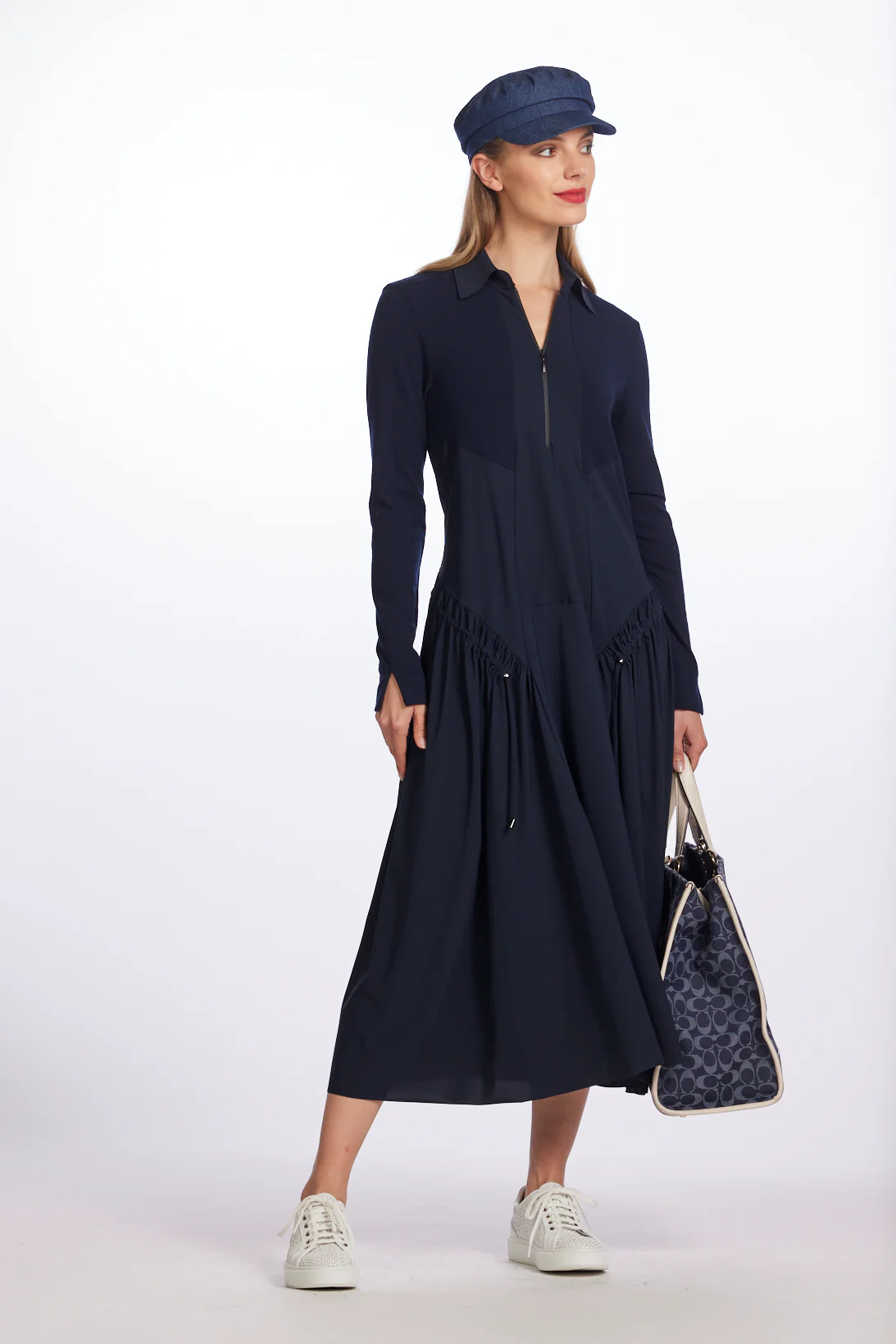 Paula Ryan Zip Front Drawcord Dress - Navy