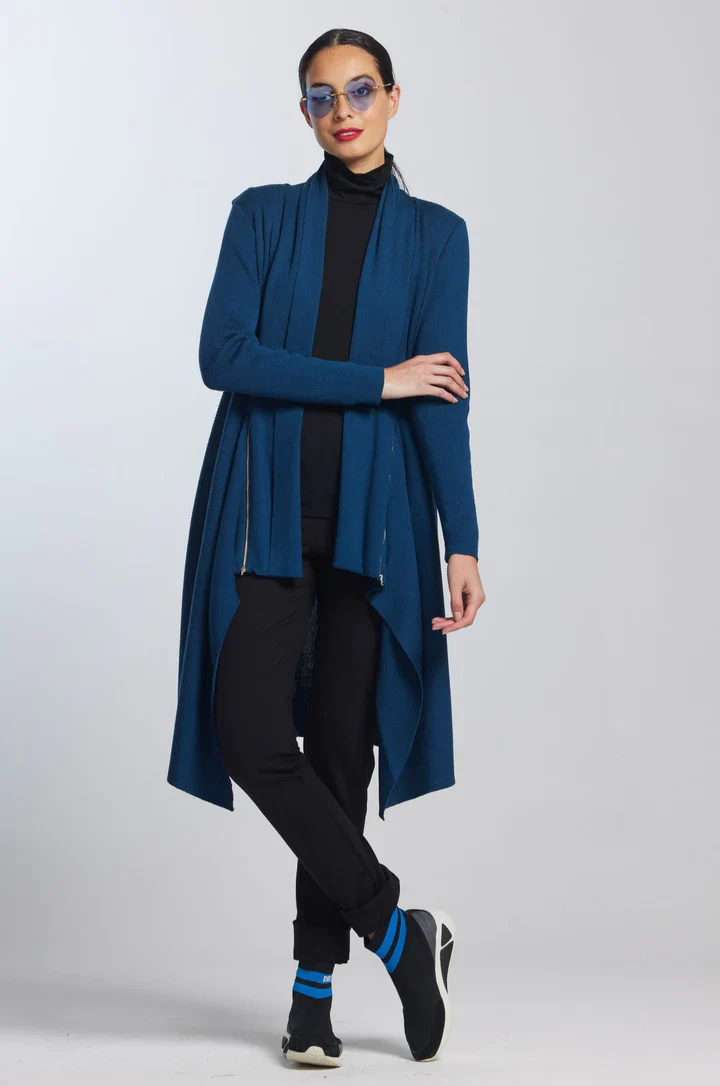 Paula Ryan Zipped Front Rib Cardigan Coat - Starling Merino