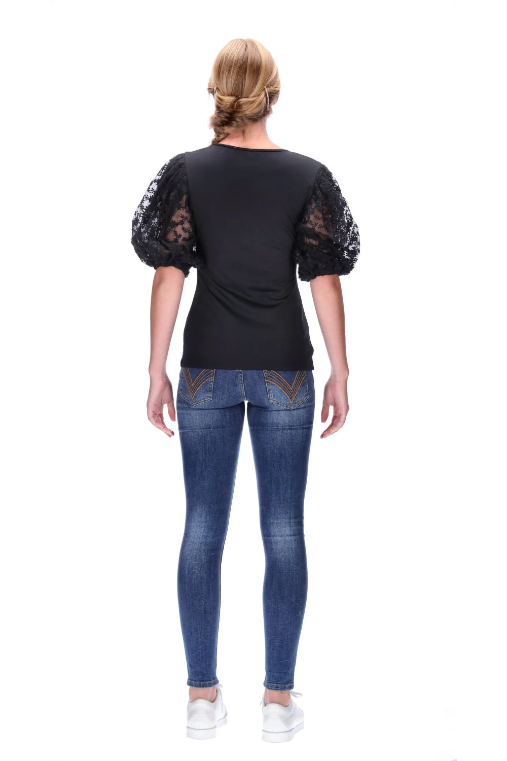 Pretty Basic Daisy Puff Top - Navy - Image 3