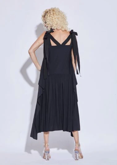 Ribbon Shoulder Dress - Black - Image 2
