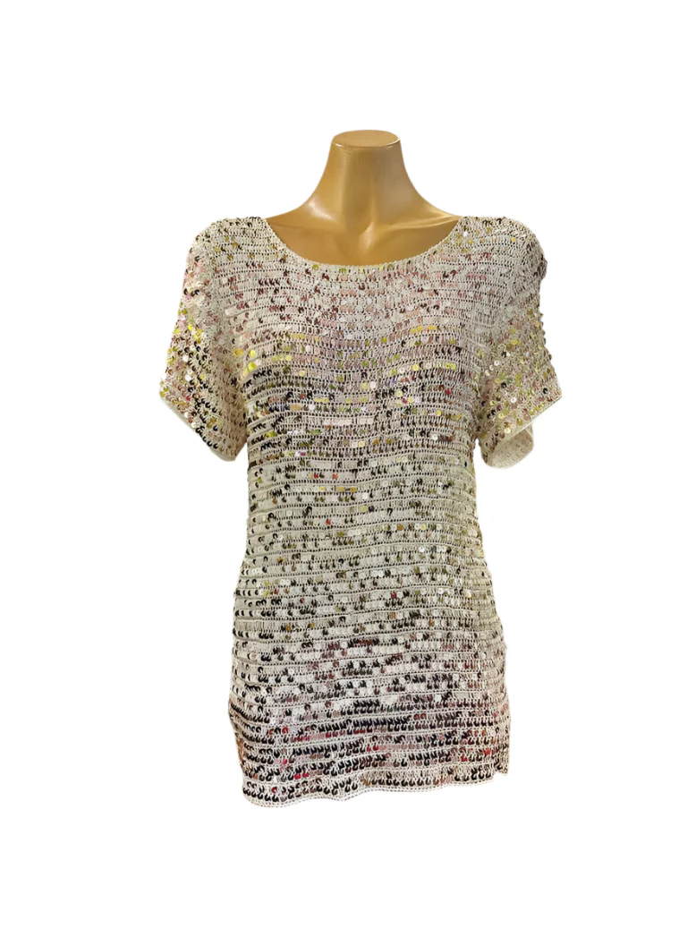 Sabitini Sequin Overlay Top - Gold and Pink - Image 2