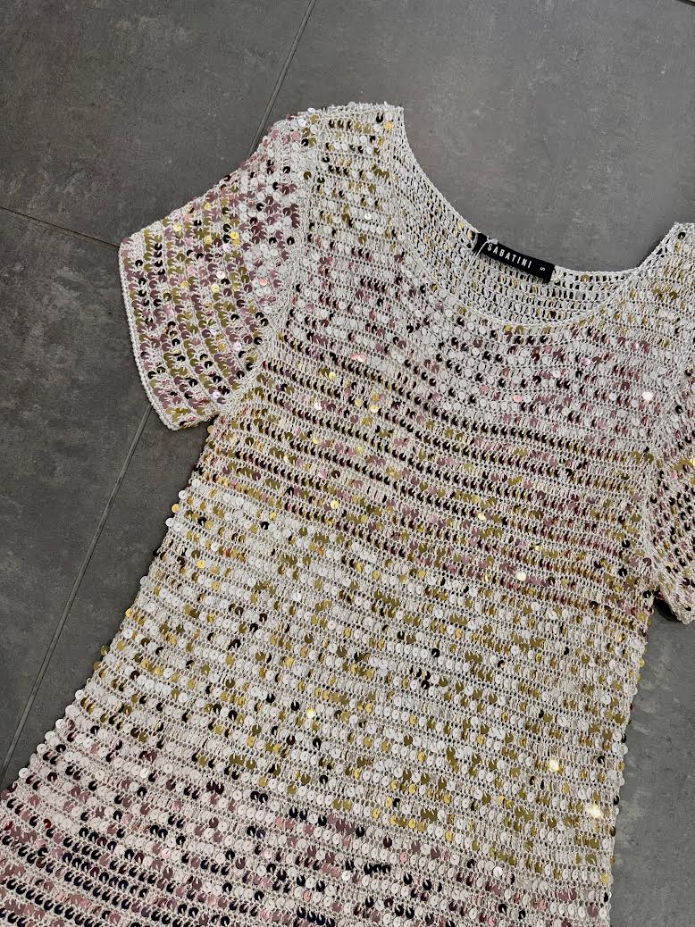 Sabitini Sequin Overlay Top - Gold and Pink - Image 4