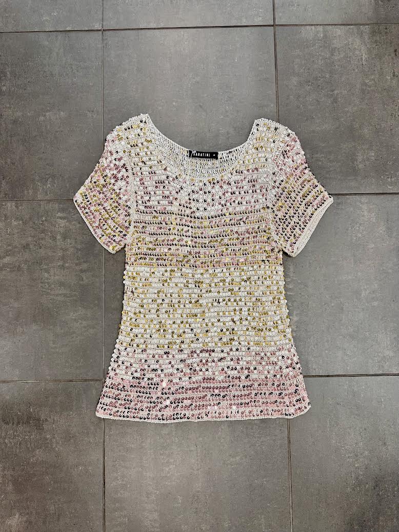 Sabitini Sequin Overlay Top - Gold and Pink - Image 6