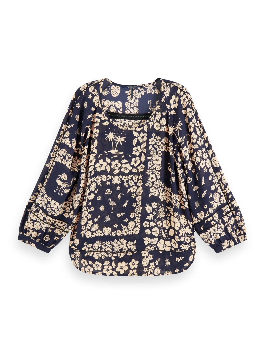 Scotch & Soda 3/4 Length Sleeve Printed Ladder Top