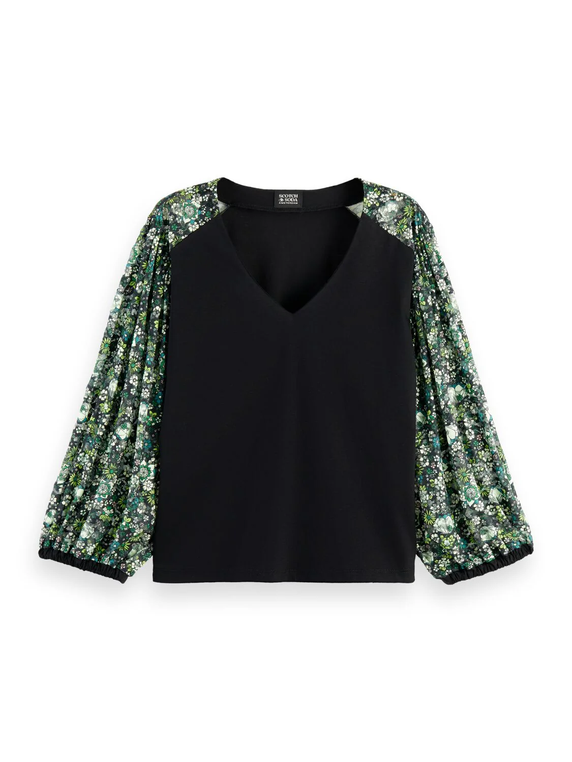 Scotch & Soda Laced Sleeved V Neck T Shirt - Image 3