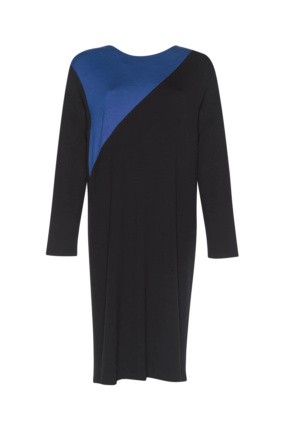 Spliced Front Merino Shift Dress - Black/Prussian - Image 2