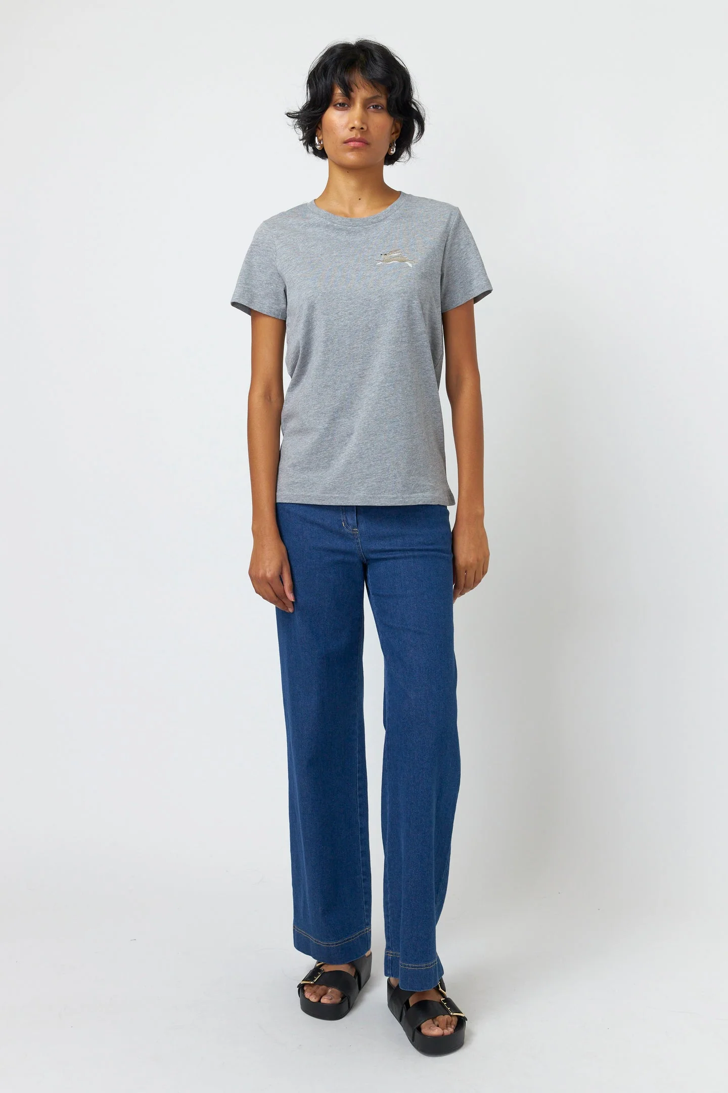 Sylvester Bunny Embroidered T-Shirt Grey Marle - Image 3