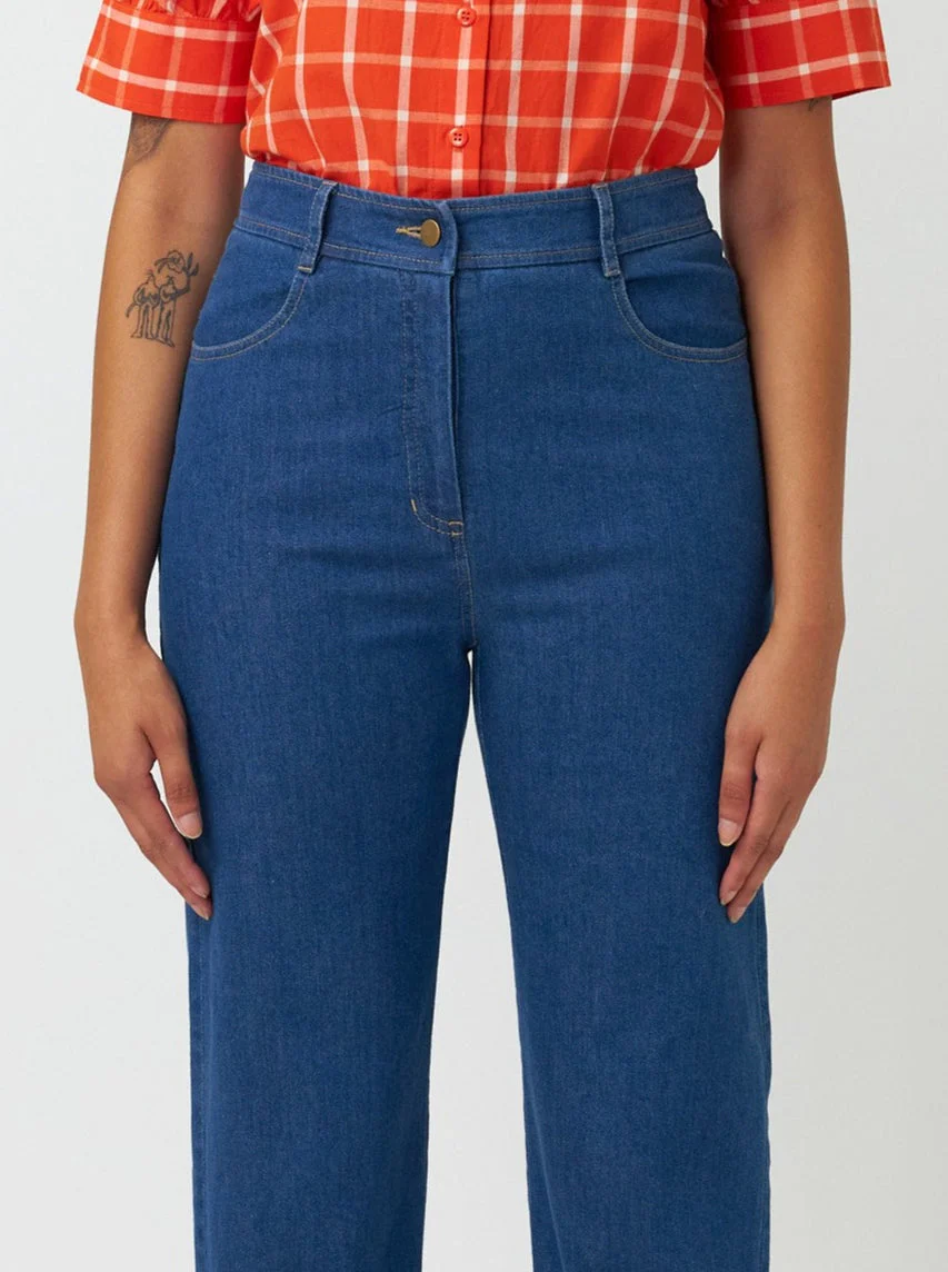 Sylvester Denim Cropped Trouser Mid Blue - Image 2