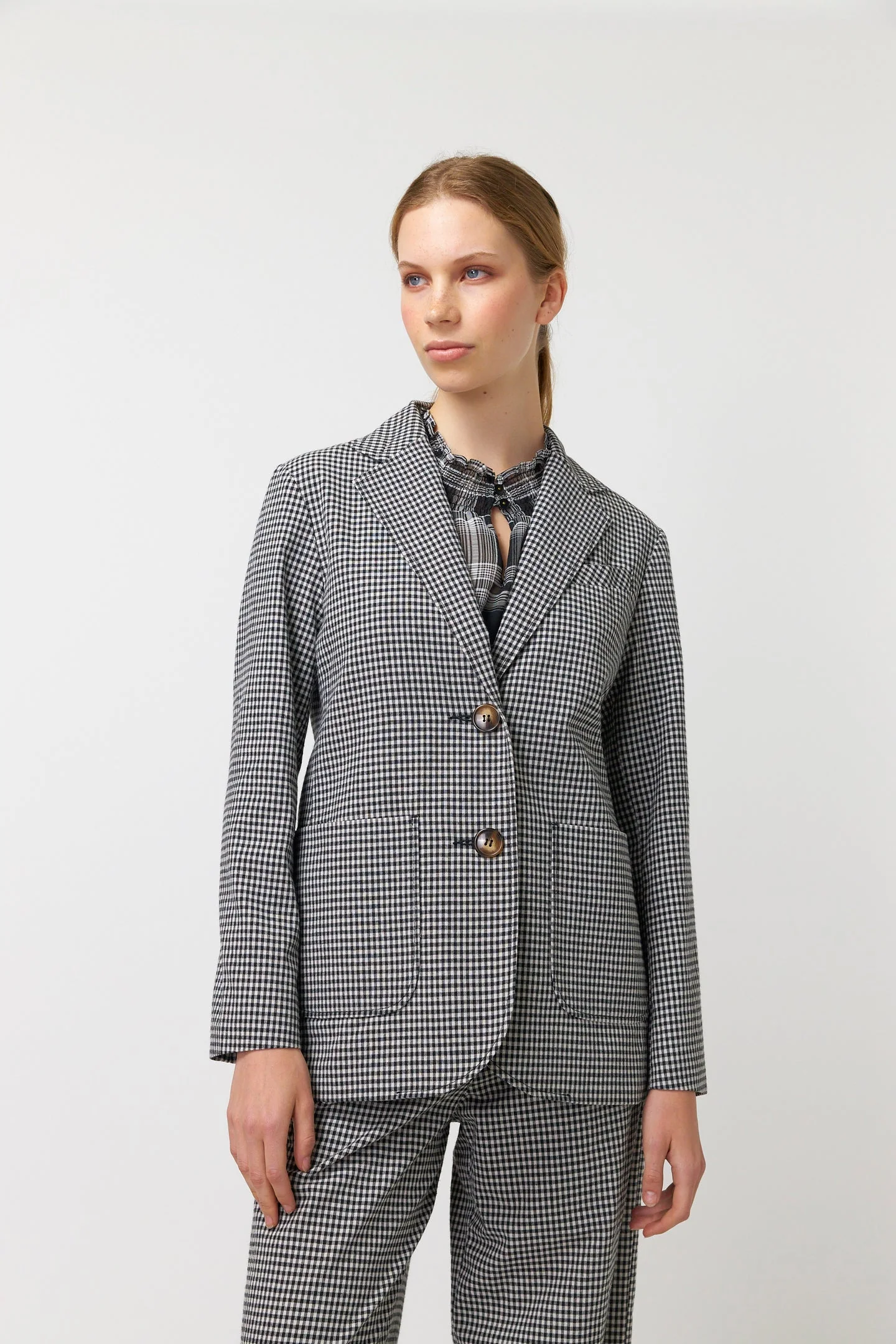 Sylvester Gingham Blazer Ivory Black - Image 2