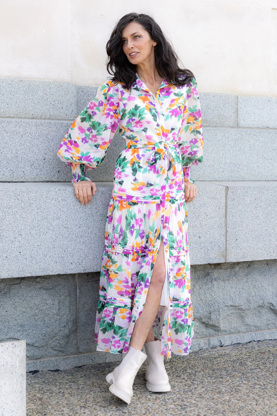 The Bay Amaranth Shirt Dress Print Lyocell Linen - Image 3
