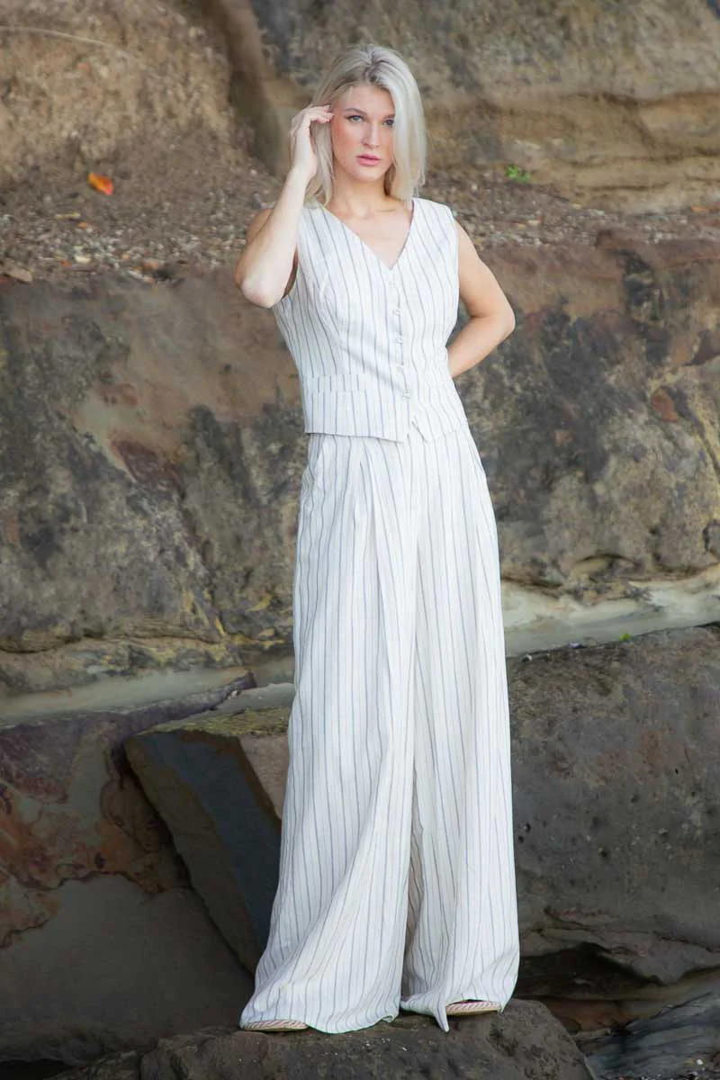 The Bay Muriwai Pants - Beige Pinstripe