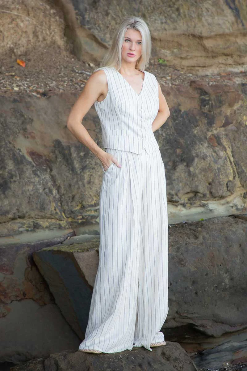 The Bay Muriwai Pants - Beige Pinstripe - Image 2