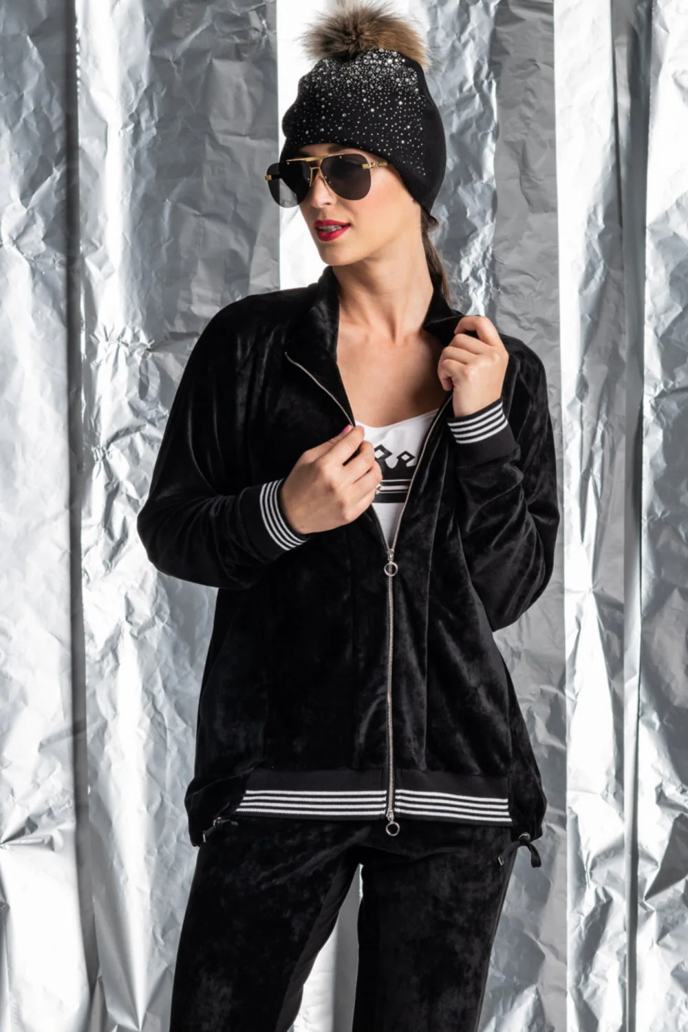 Velour Rib Trimmed Jacket