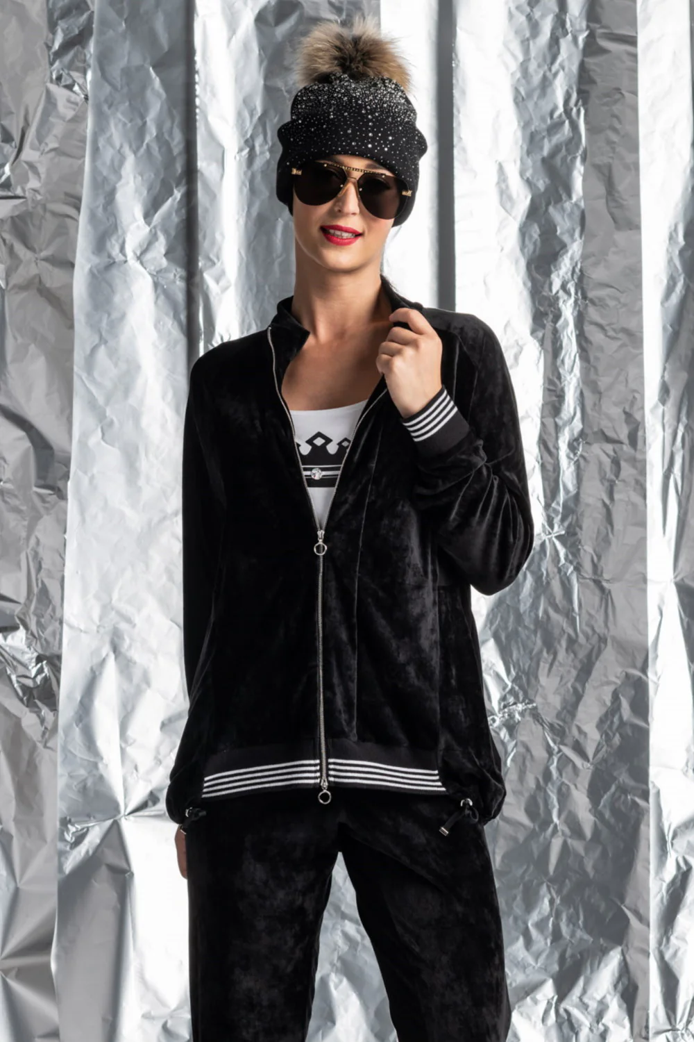 Velour Rib Trimmed Jacket - Image 2