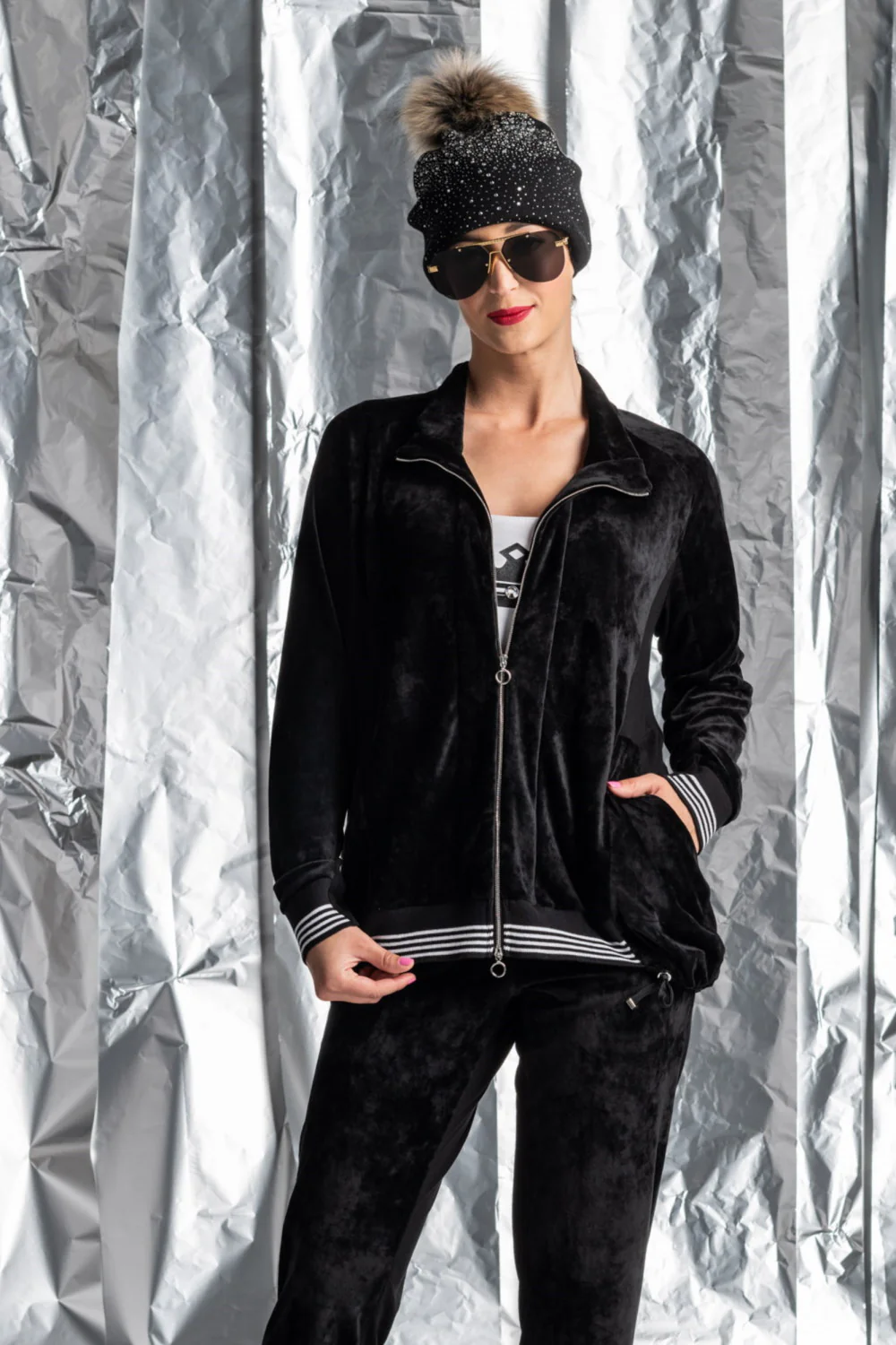 Velour Rib Trimmed Jacket - Image 6