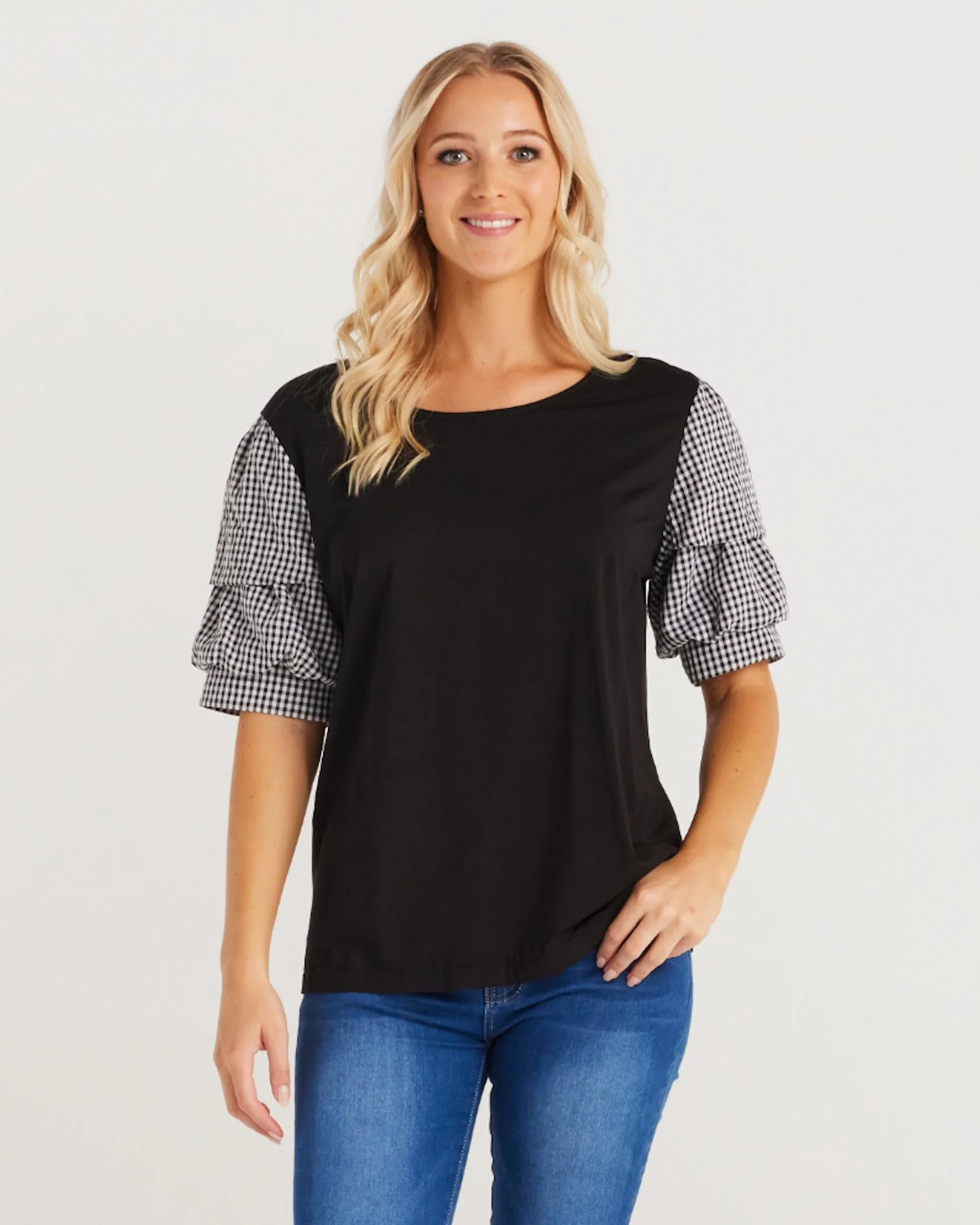 Zafina Elodie top Black check