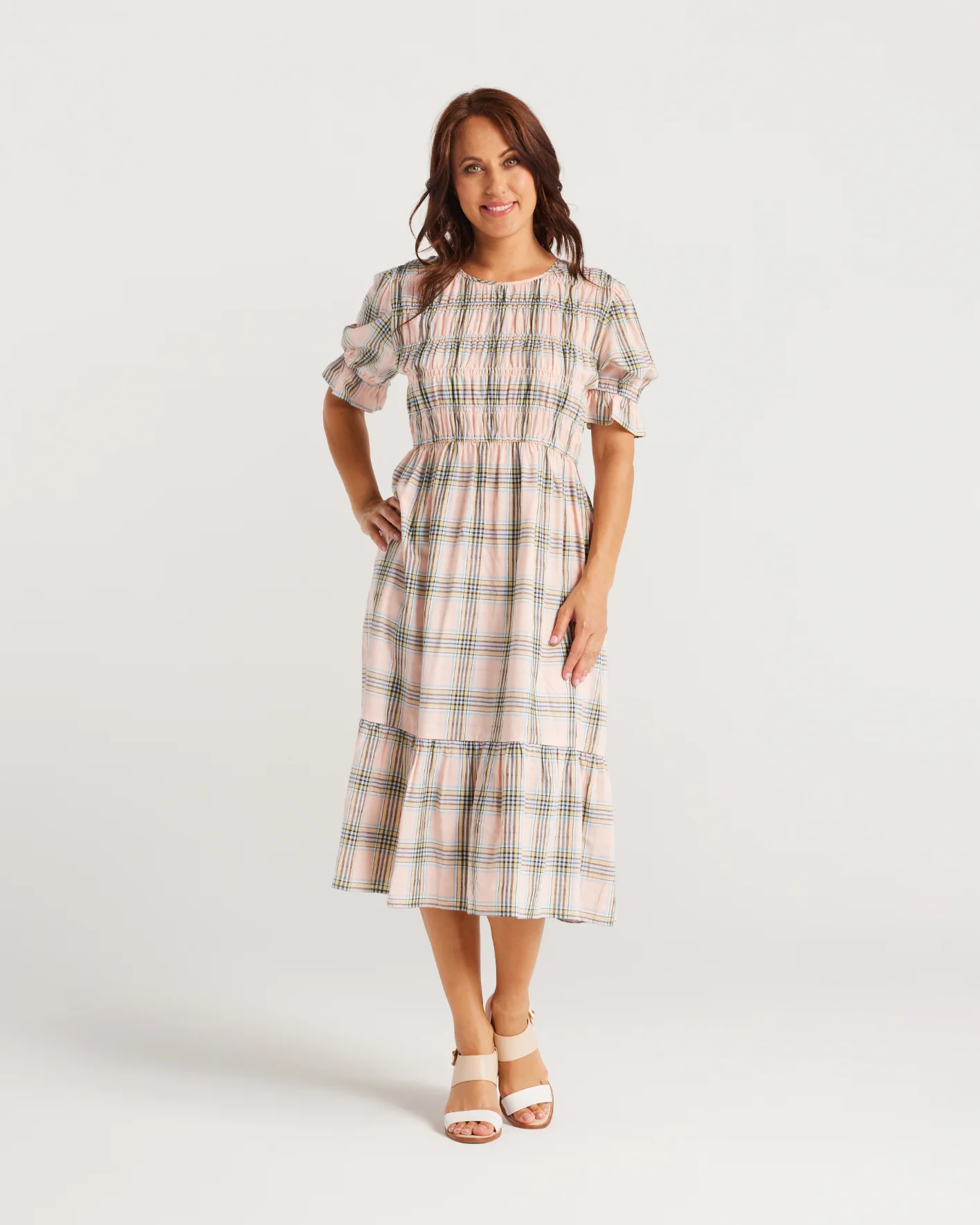 Zafina Margot Dress Pink Yellow Plaid