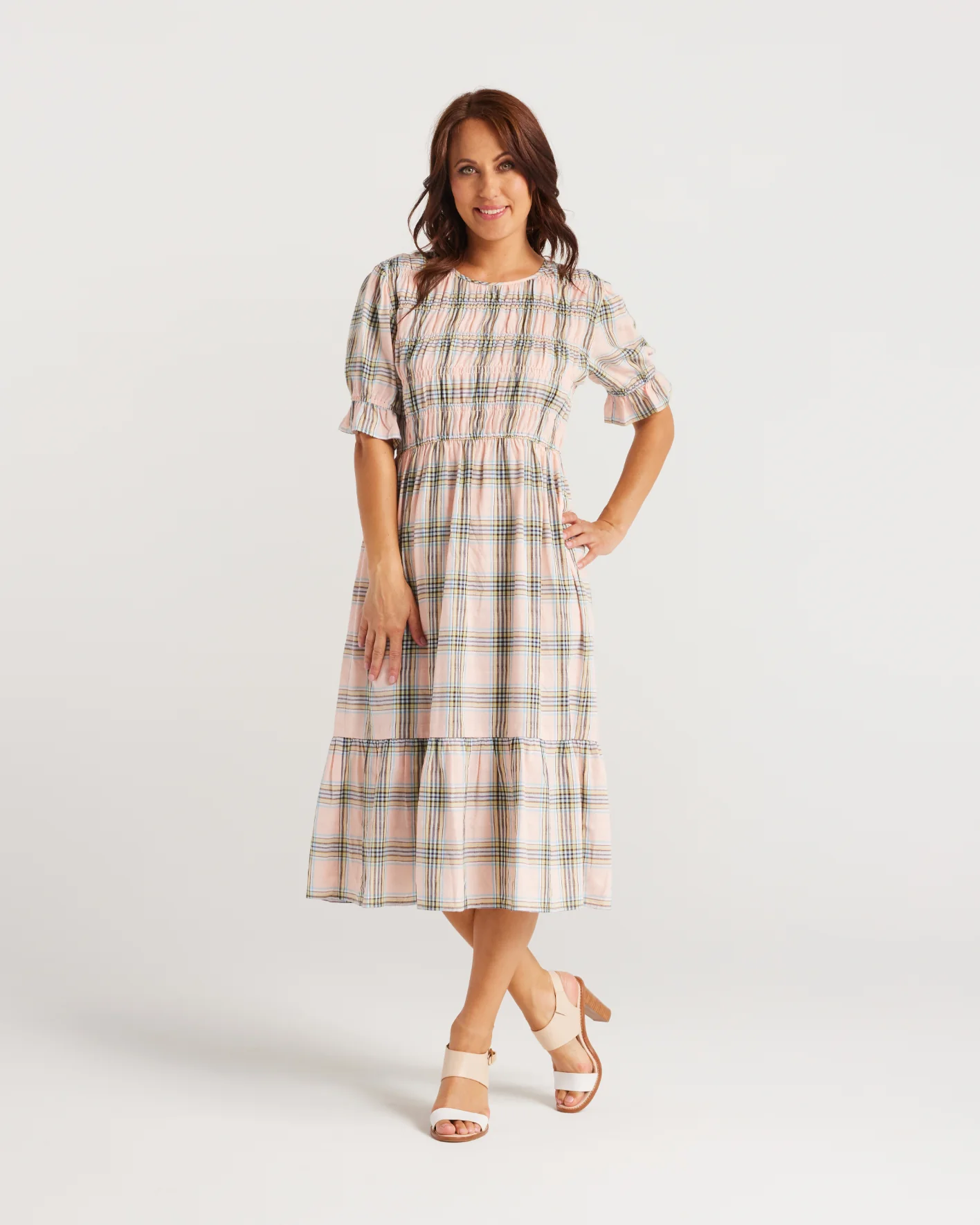 Zafina Margot Dress Pink Yellow Plaid - Image 2