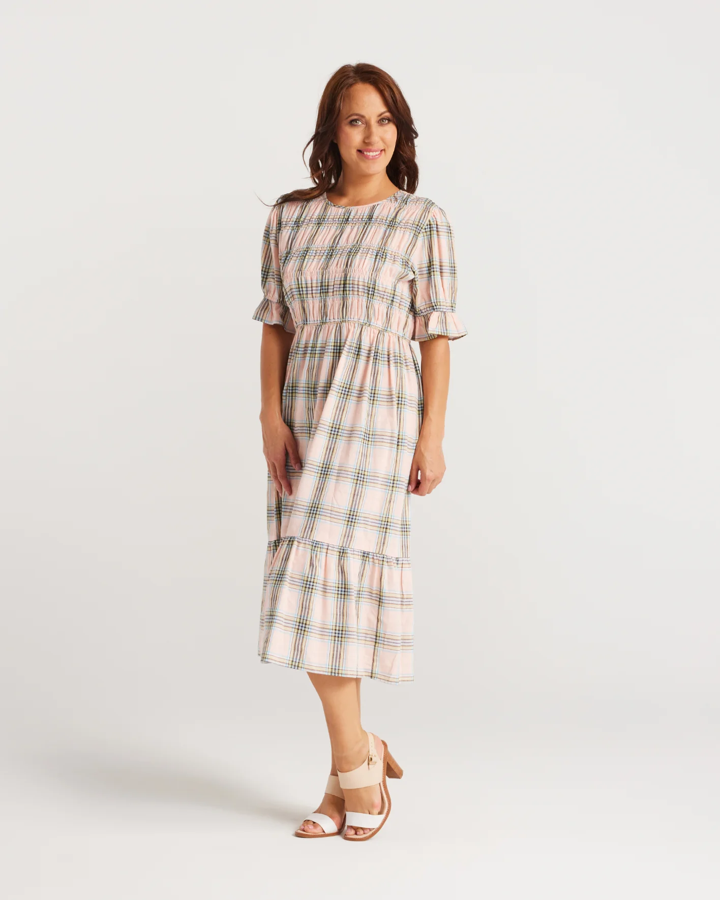 Zafina Margot Dress Pink Yellow Plaid - Image 3
