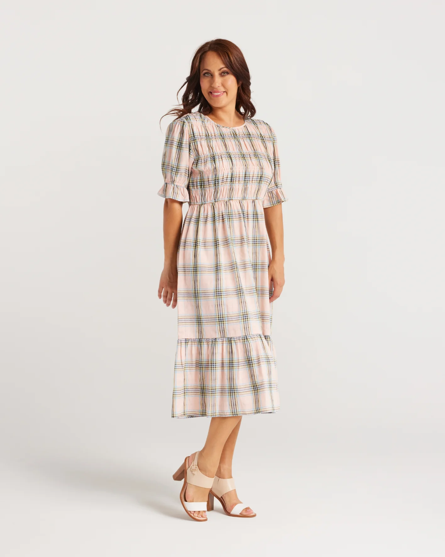 Zafina Margot Dress Pink Yellow Plaid - Image 6
